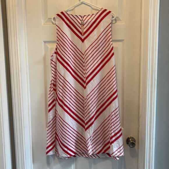 Liz Claiborne Women Linen Blend Shift Dress Size Large Red Chevron Stripe Beach - Picture 4 of 10